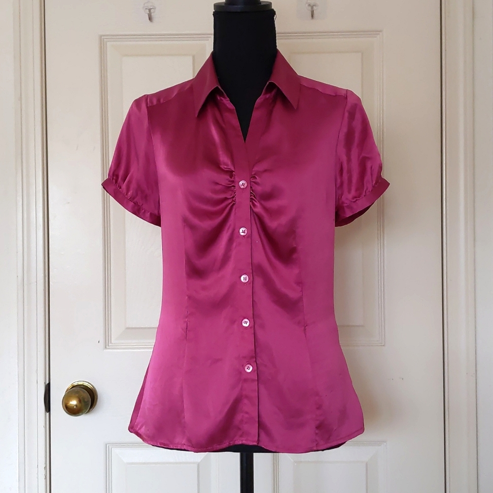 The Limited 100% Silk Short Sleeve Button Down Blouse.